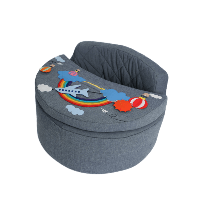 Activity chair round Activity chair Rondo blue with rainbow cushion