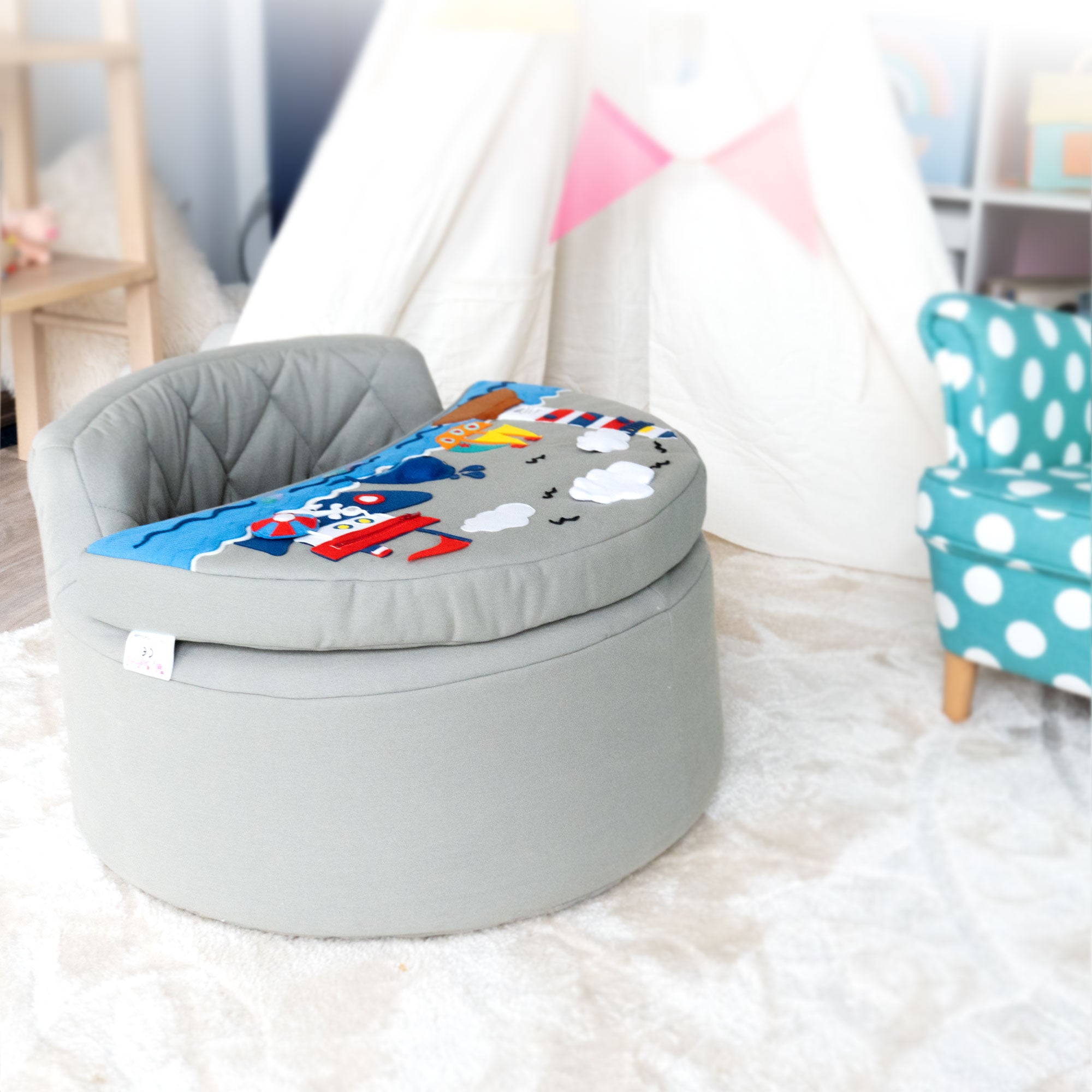 Activity armchair round Activity armchair Rondo grey with sailor cushion
